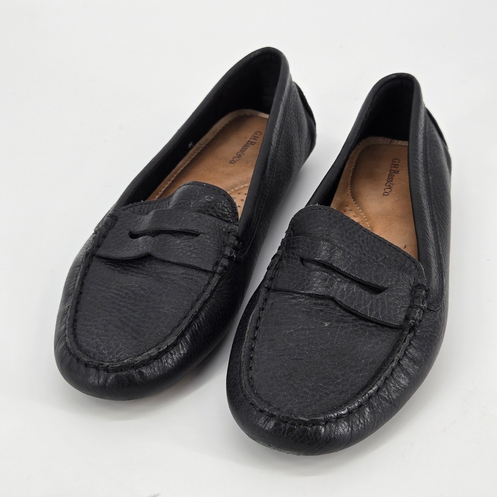 G.H. Bass Missy Black Pebble‎ Leather Penny Loafer Driver Shoes Women Size 8M